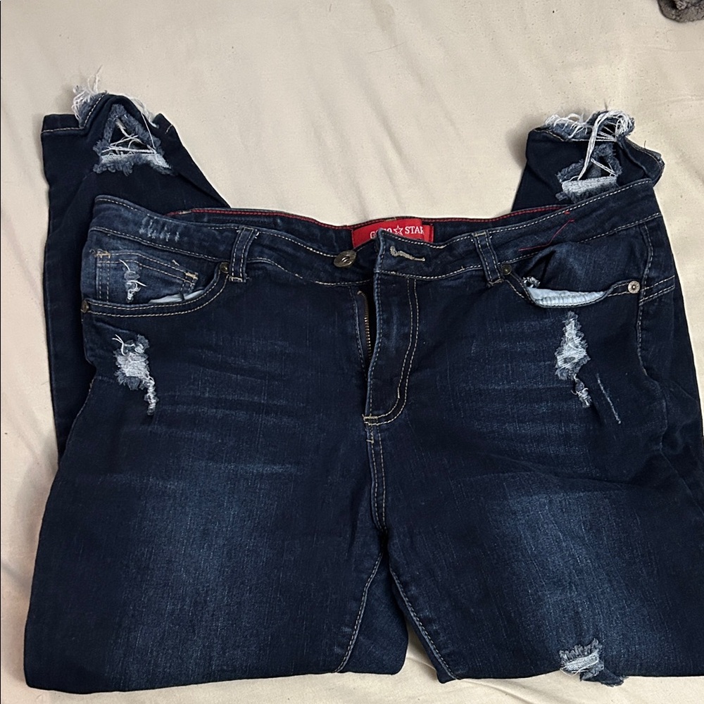 GOGO Dark Blue Distressed Skinny Jeans